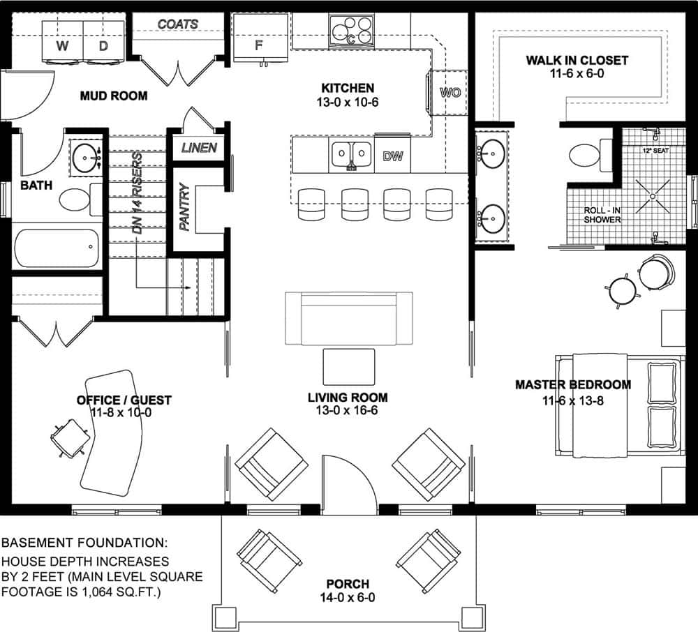 Main Level of Cottage Plan #177-1058