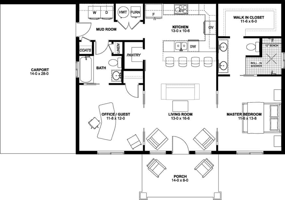 Main Level of Farmhouse Plan #177-1059