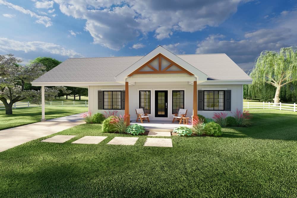 Front elevation of Farmhouse home (ThePlanCollection: House Plan #177-1059)