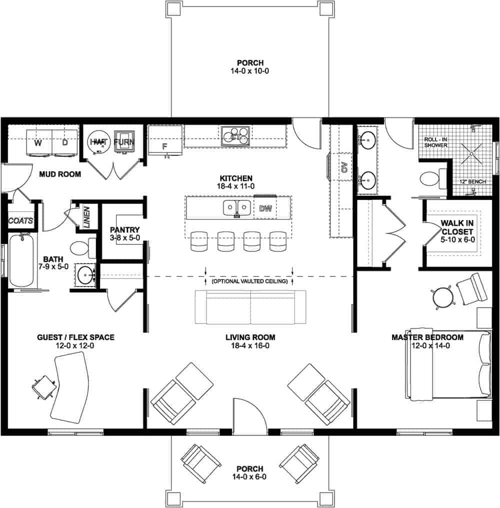 Main Level of Farmhouse Plan #177-1060