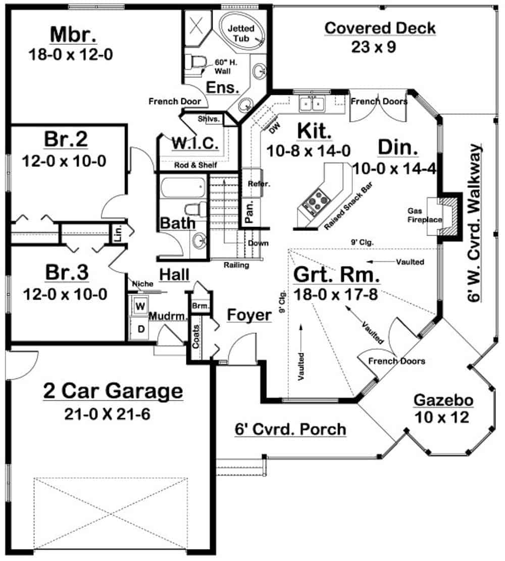 Main Level of Farmhouse Plan #177-1061