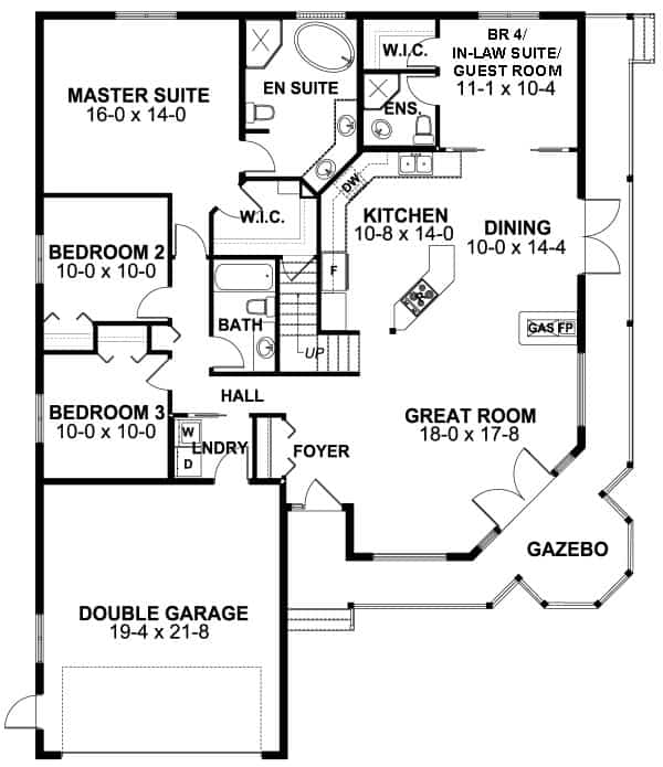 Main Level of Small House Plans #177-1062