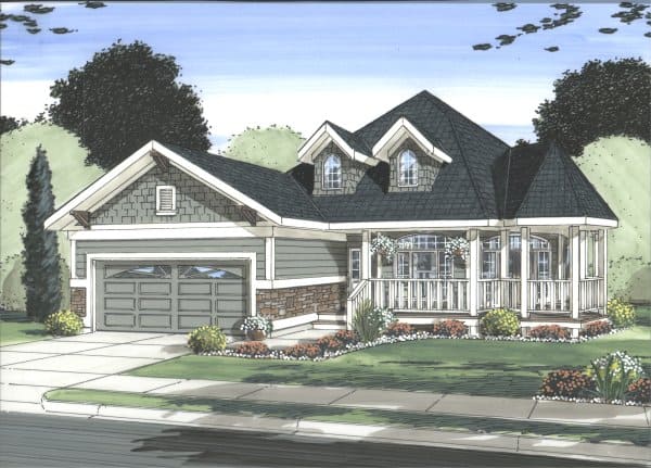Front elevation of Acadian home (ThePlanCollection: House Plan #177-1062)