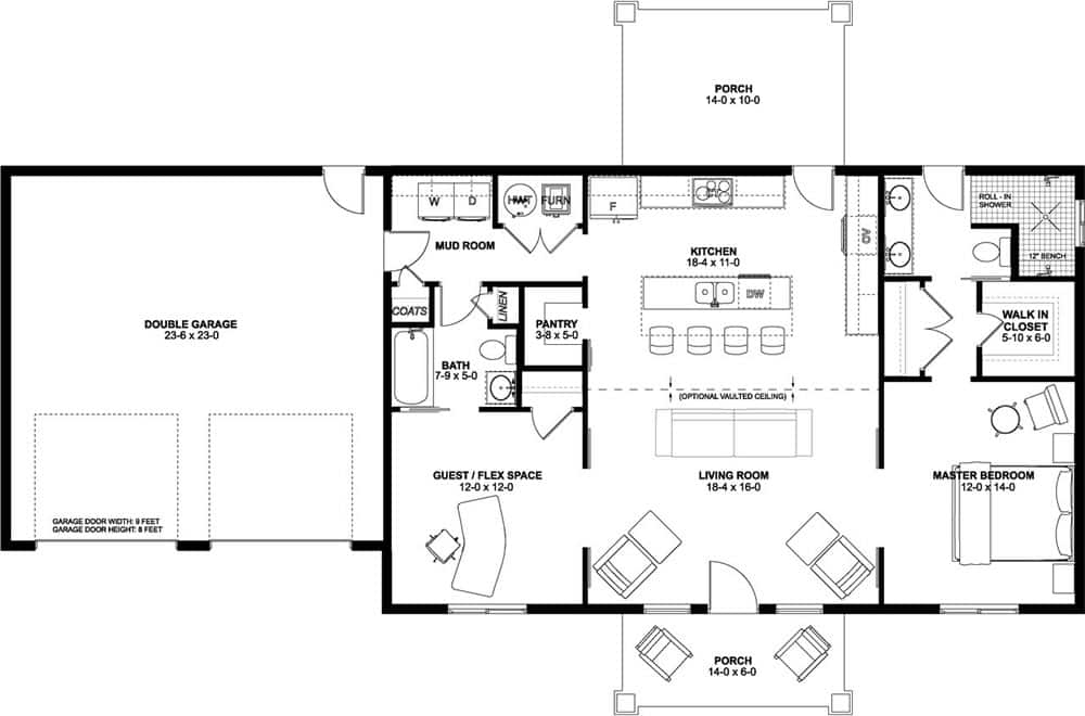 Main Level of Farmhouse Plan #177-1063