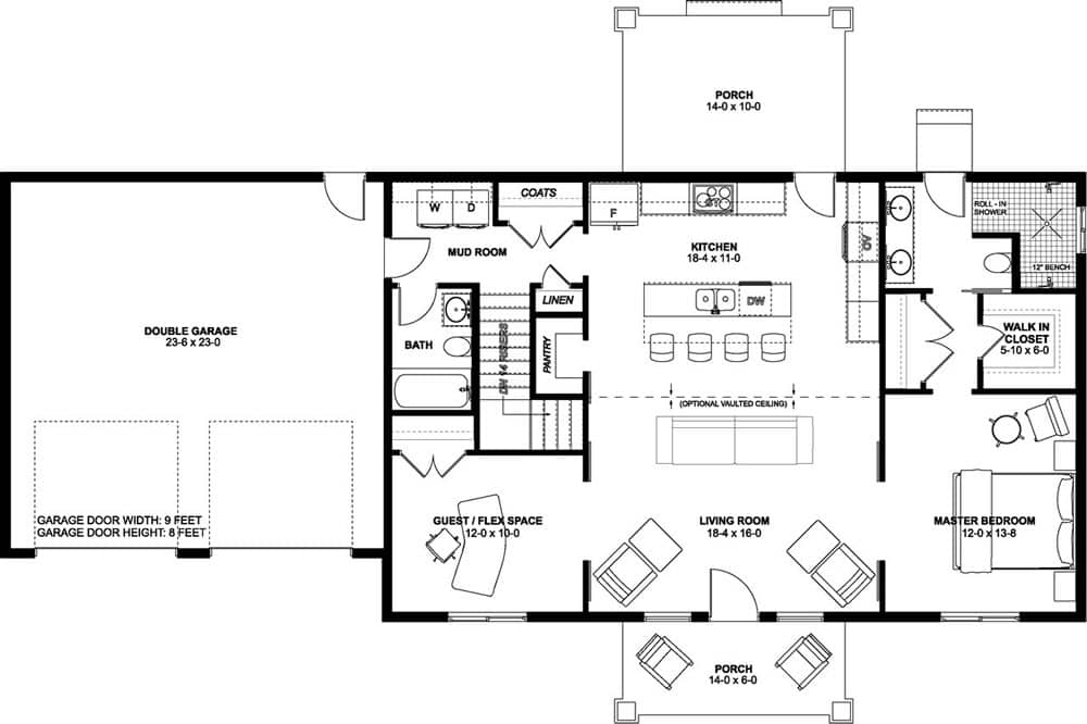 Main Level of Farmhouse Plan #177-1063