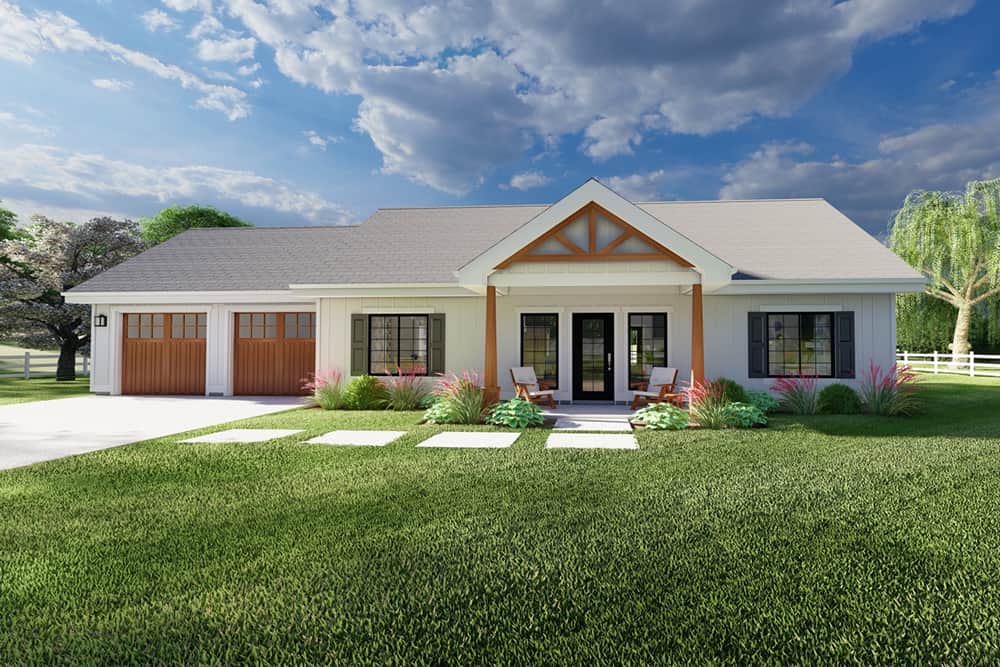Front elevation of Farmhouse home (ThePlanCollection: House Plan #177-1063)