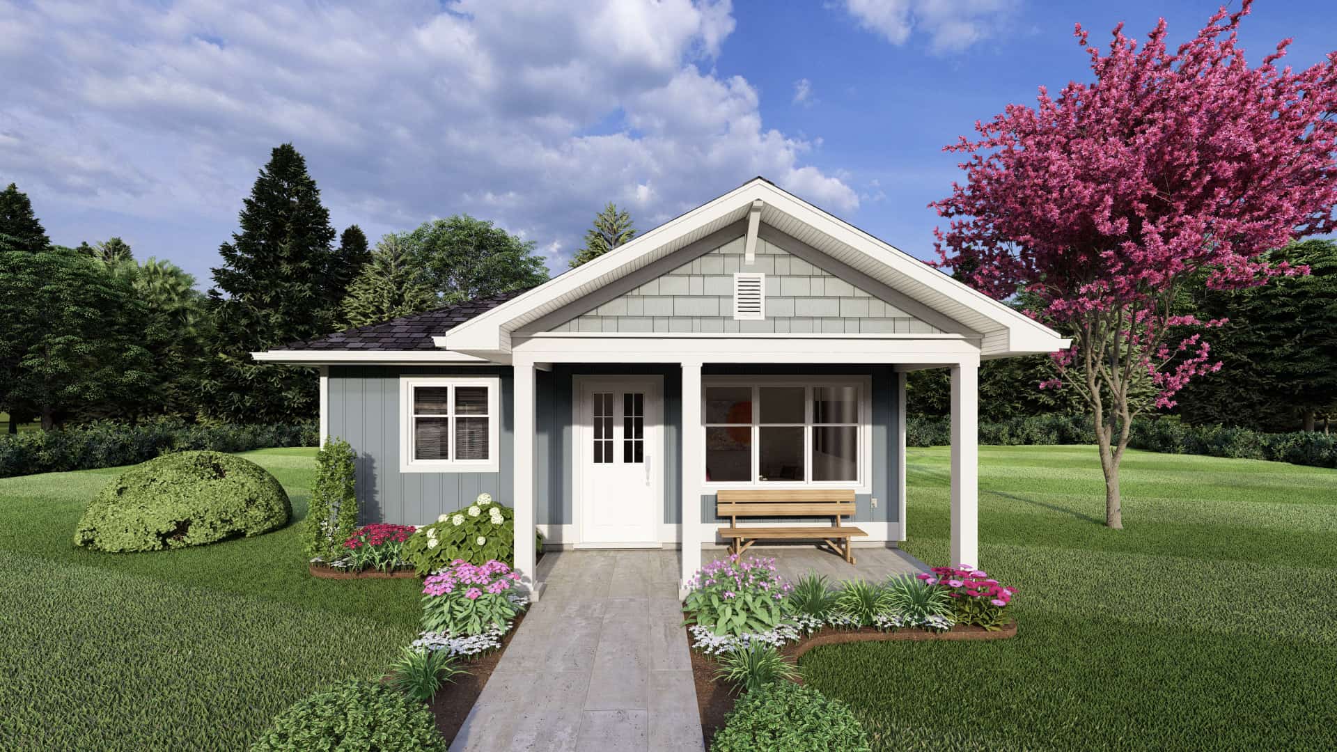 Front elevation of Craftsman home (ThePlanCollection: House Plan #177-1065)