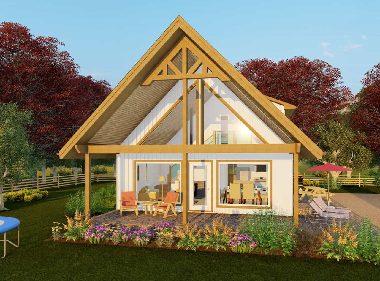 Front elevation of A Frame home (ThePlanCollection: House Plan #177-1067)