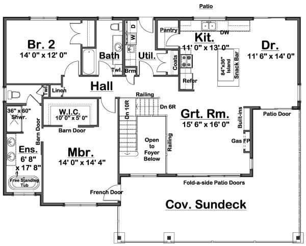 Main Level of Modern Plan #177-1071