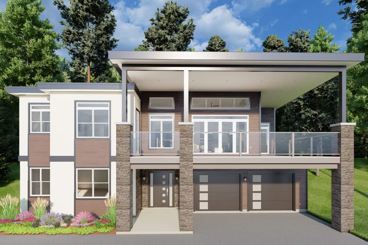 Front elevation of Modern home (ThePlanCollection: House Plan #177-1071)