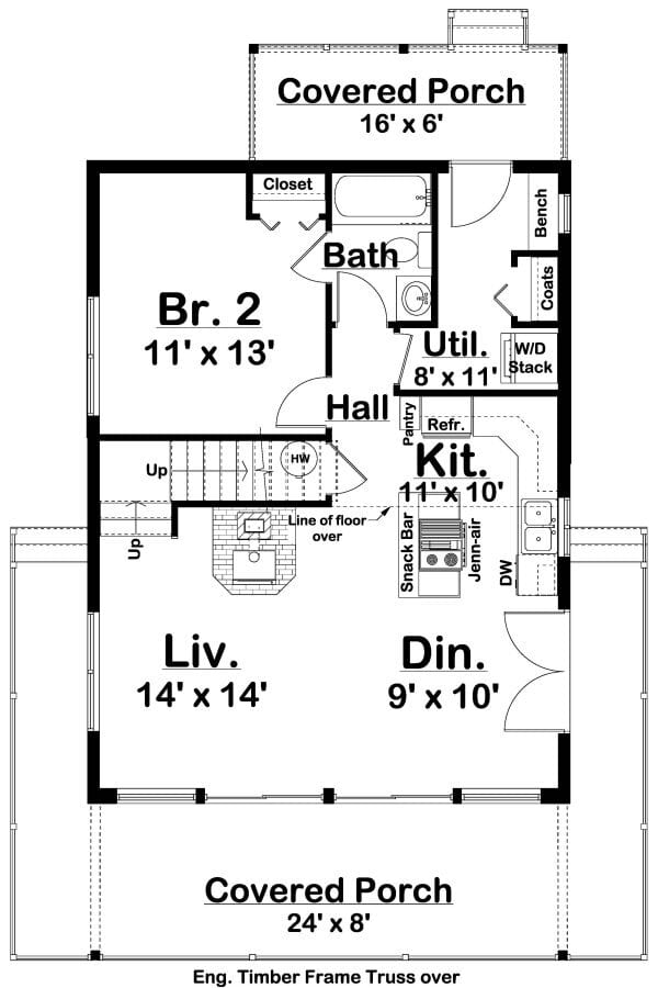 Main Level of A Frame Plan #177-1073