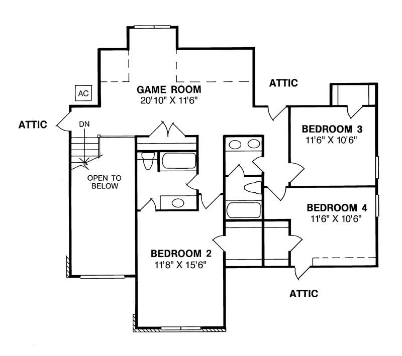 Floor Plan Second Story of European Plan #178-1001