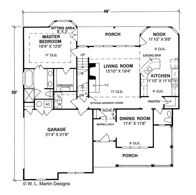 Floor Plan First Story of Country Plan #178-1002