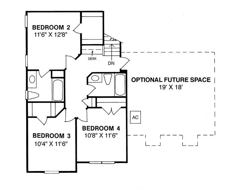 Floor Plan Second Story of Country Plan #178-1002