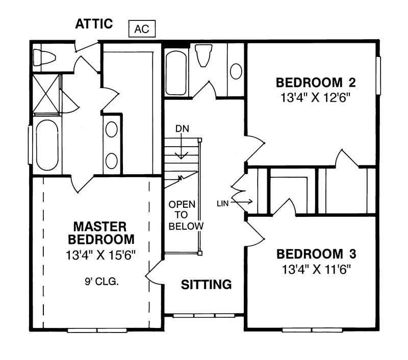 Floor Plan Second Story of Country Plan #178-1005