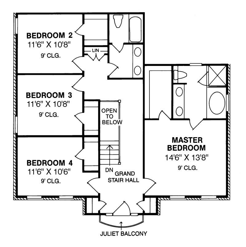 Floor Plan Second Story of Colonial Plan #178-1007