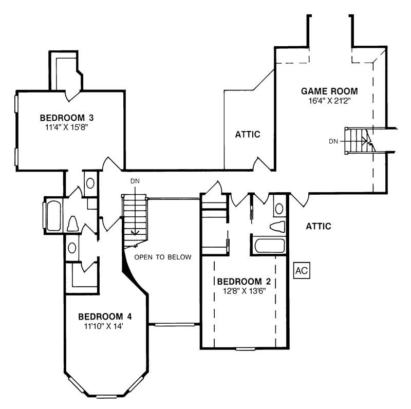 Floor Plan Second Story of European Plan #178-1014