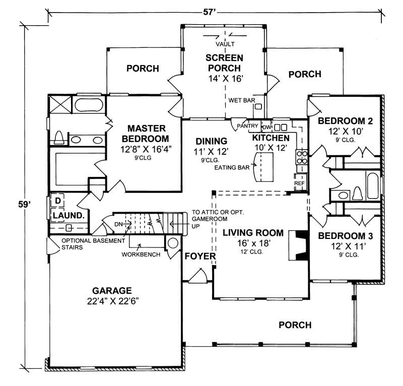 Floor Plan First Story of Small House Plans #178-1015