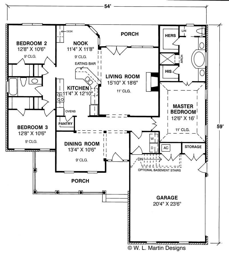 Floor Plan First Story of Ranch Plan #178-1021