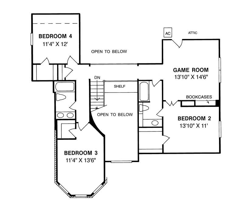 Floor Plan Second Story of European Plan #178-1024
