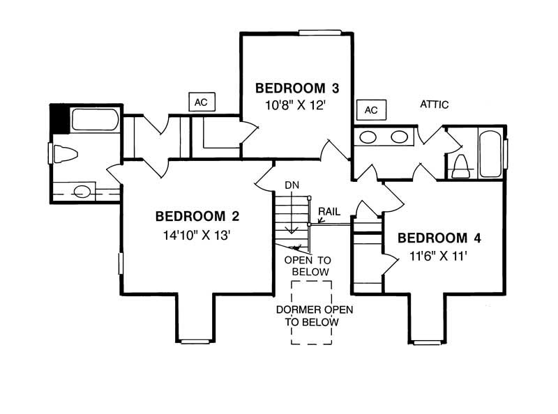 Floor Plan Second Story of Country Plan #178-1025