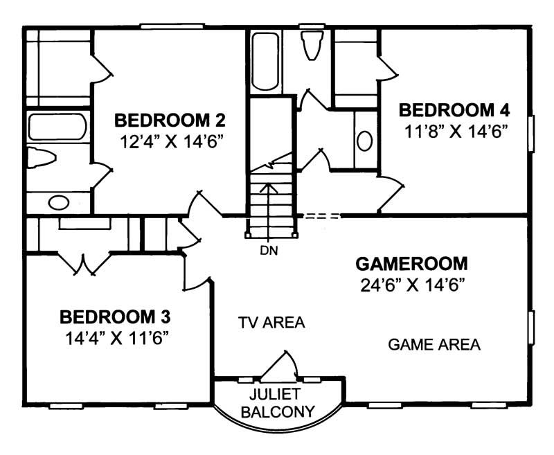 Floor Plan Second Story of Colonial Plan #178-1034