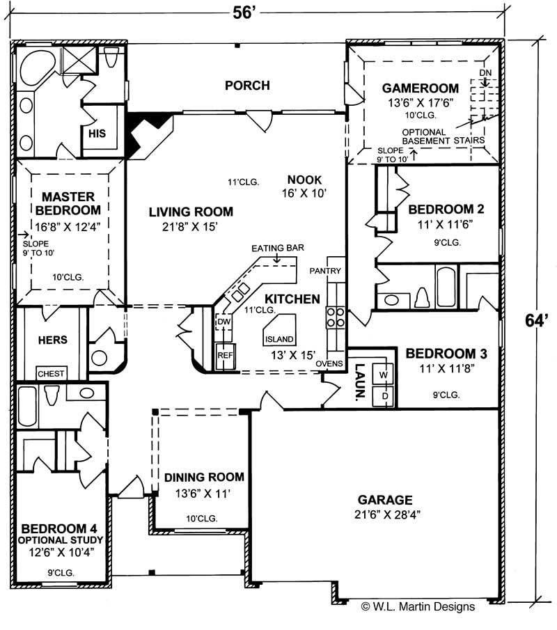 Floor Plan First Story of Ranch Plan #178-1042