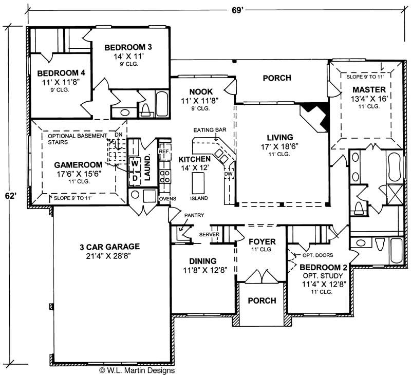 Floor Plan First Story of Ranch Plan #178-1044
