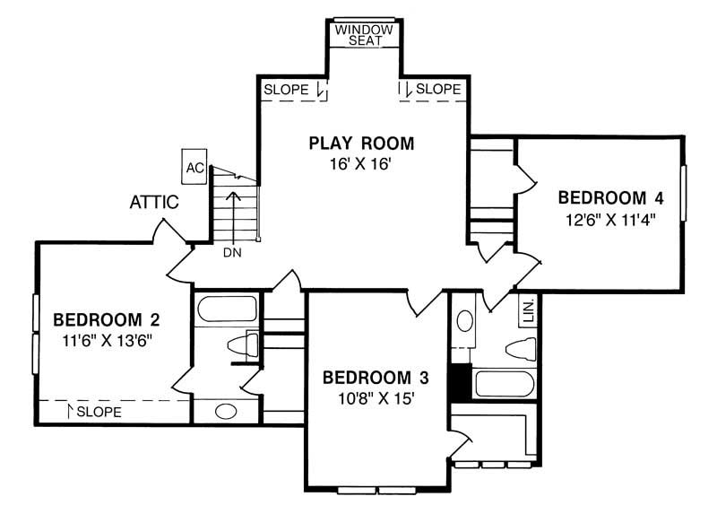 Floor Plan Second Story of Country Plan #178-1050