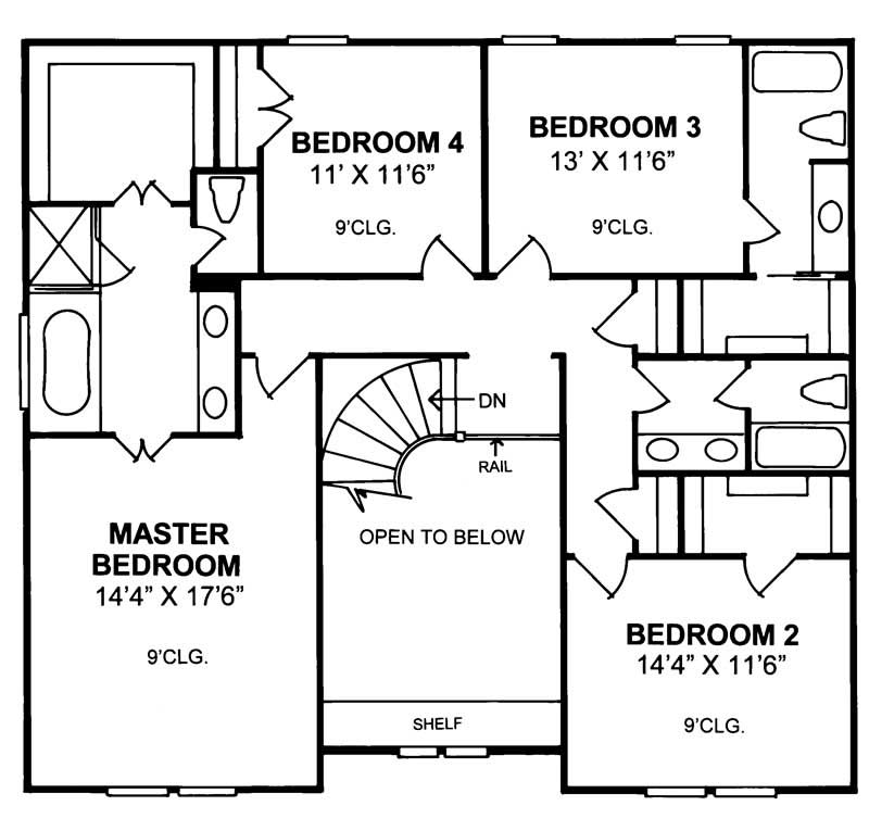 Floor Plan Second Story of Colonial Plan #178-1053