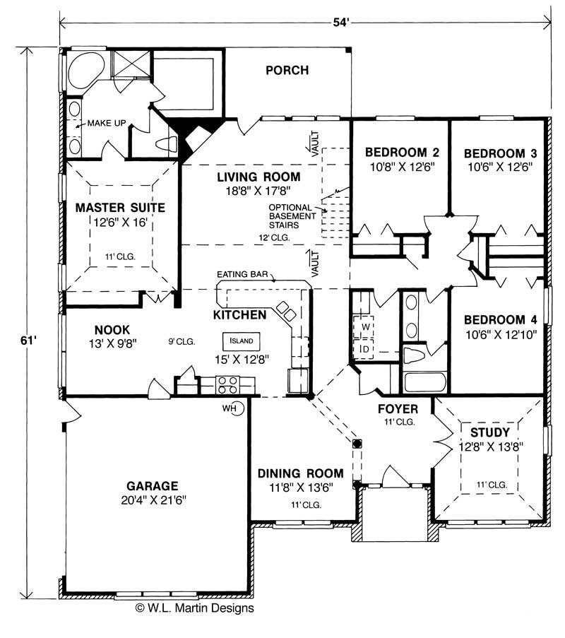 Floor Plan First Story of Ranch Plan #178-1054