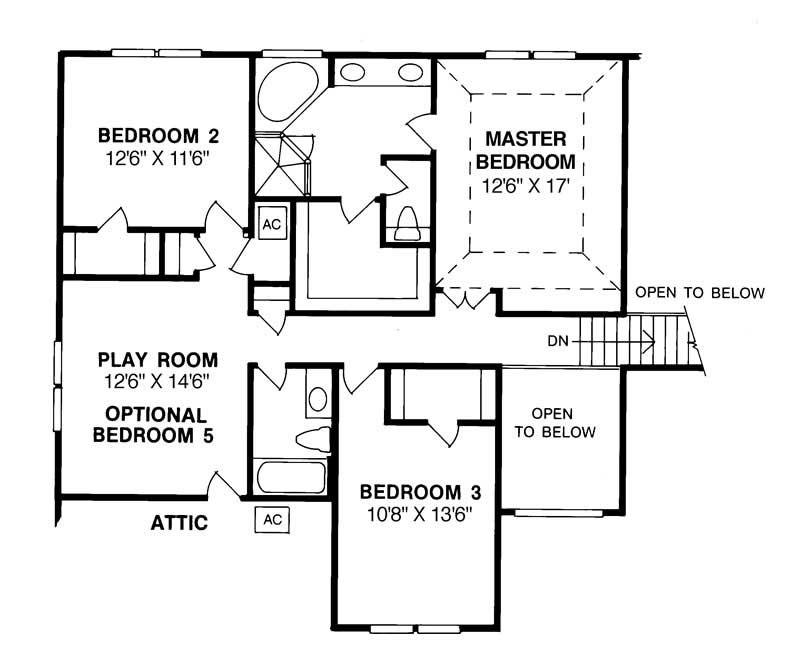 Floor Plan Second Story of European Plan #178-1056