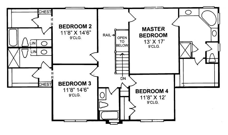 Floor Plan Second Story of Country Plan #178-1058