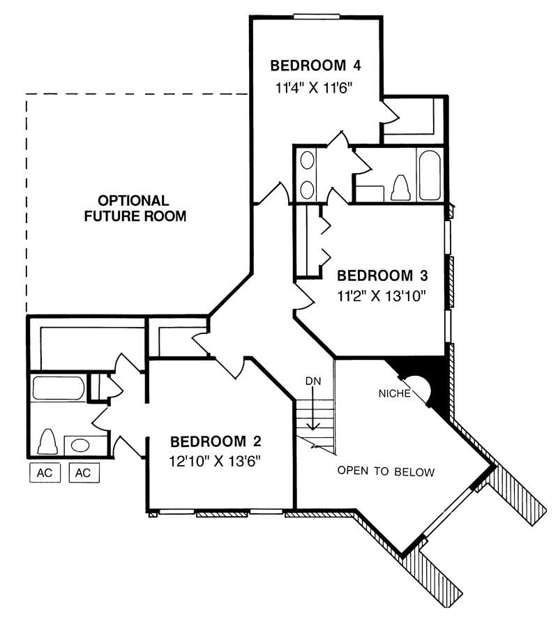Floor Plan Second Story of European Plan #178-1061
