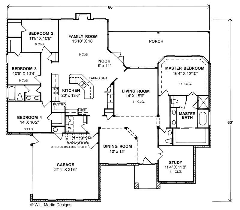 Floor Plan First Story of Ranch Plan #178-1062