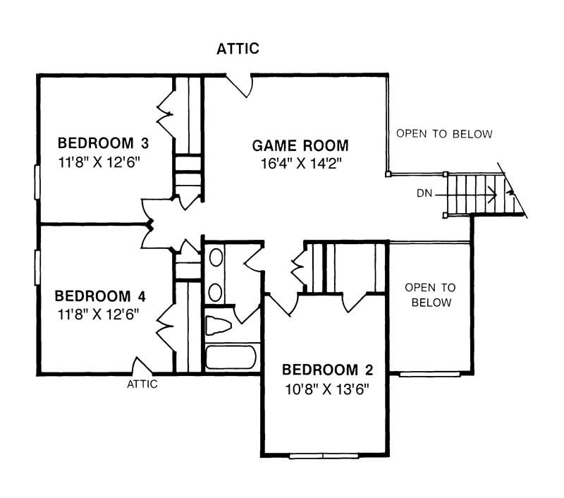 Floor Plan Second Story of European Plan #178-1063