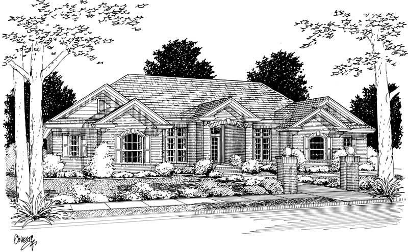 Front elevation of Ranch home (ThePlanCollection: House Plan #178-1067)