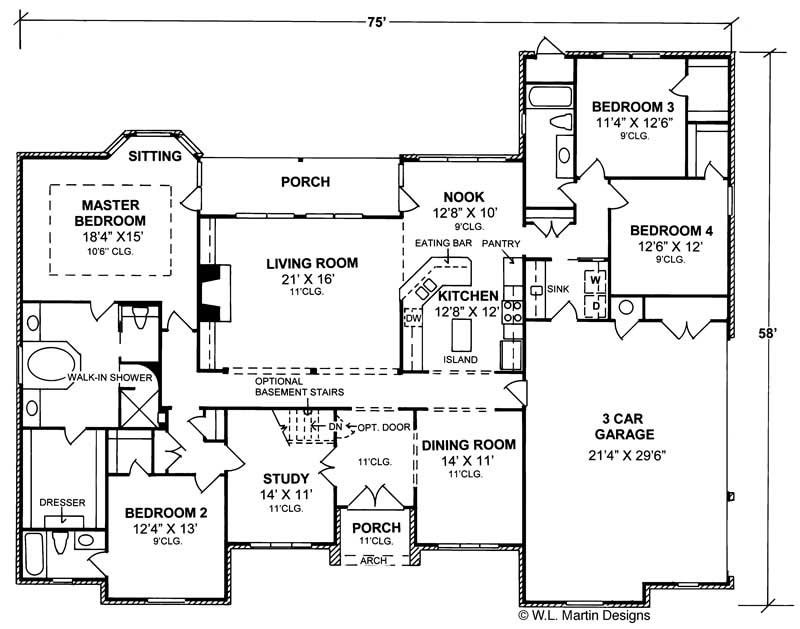 Floor Plan First Story of Ranch Plan #178-1067