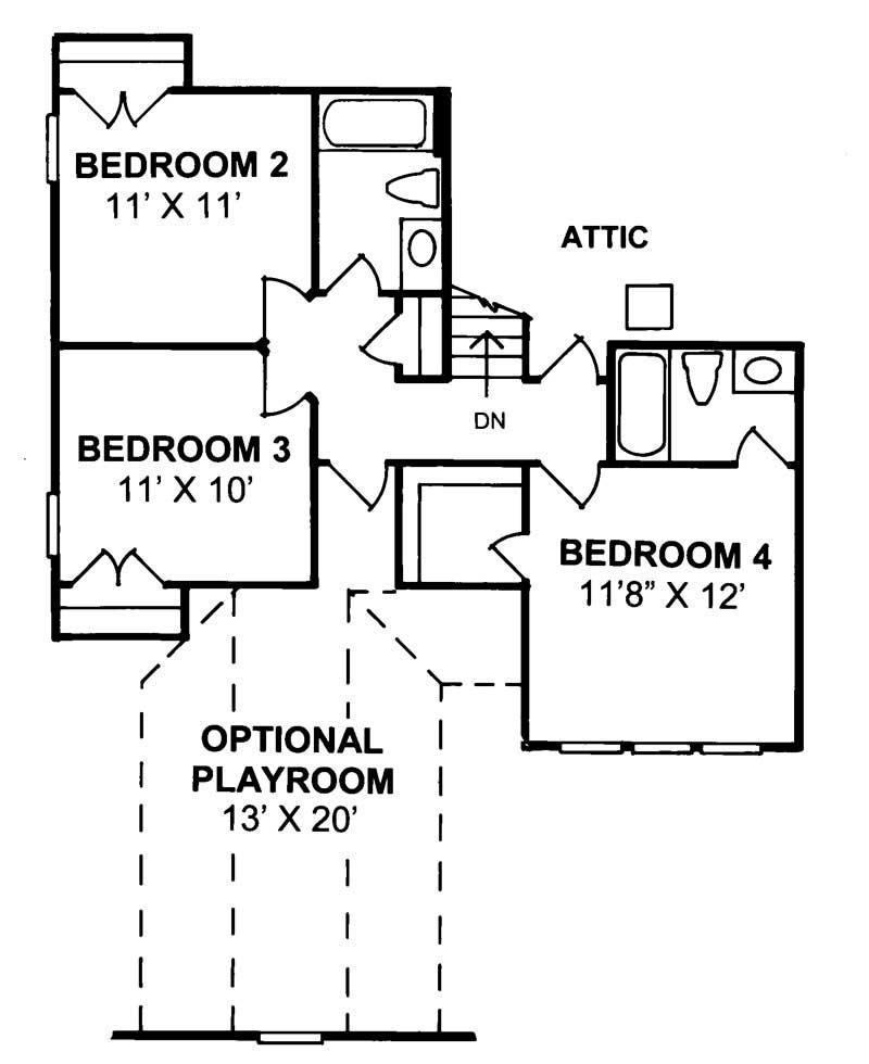 Floor Plan Second Story of Country Plan #178-1087