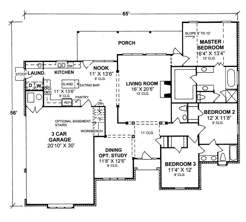 Floor Plan First Story of Ranch Plan #178-1090