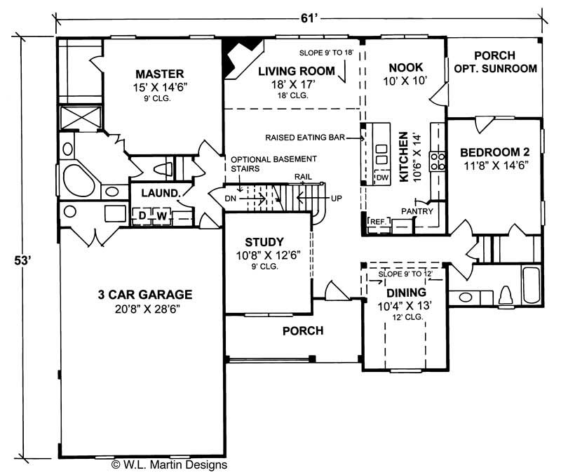 Floor Plan First Story of Ranch Plan #178-1093