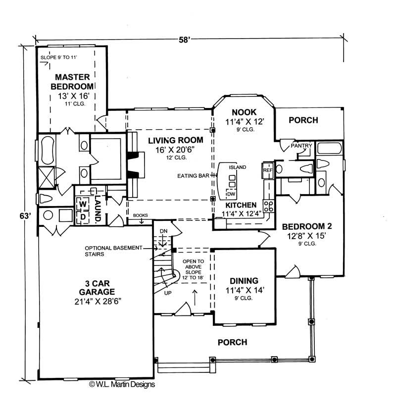 Floor Plan First Story of Traditional Plan #178-1097