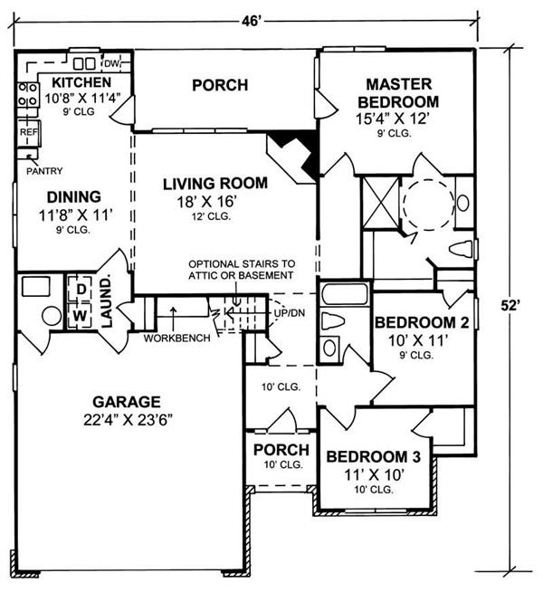 Floor Plan First Story of Country Plan #178-1100