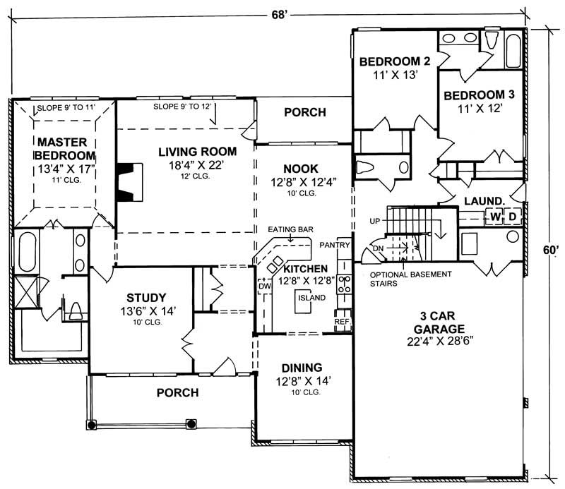 Floor Plan First Story of Ranch Plan #178-1105