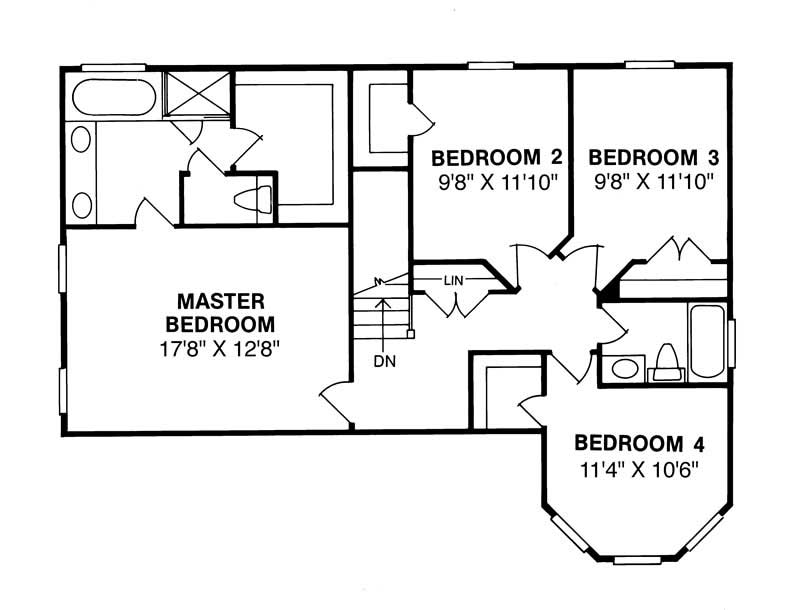 Floor Plan Second Story of European Plan #178-1117