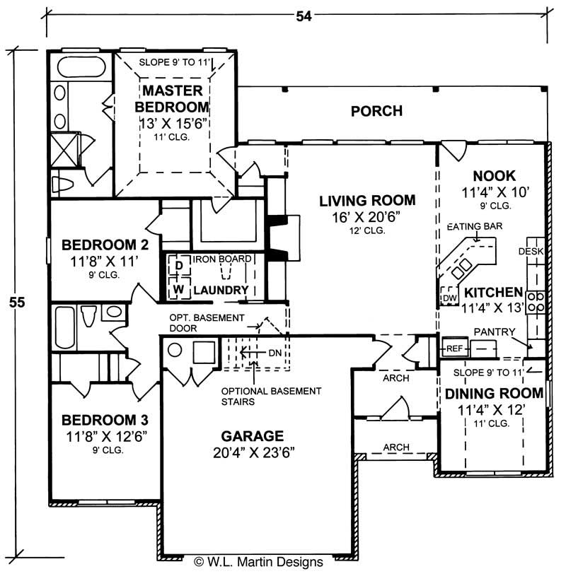 Floor Plan First Story of Ranch Plan #178-1127