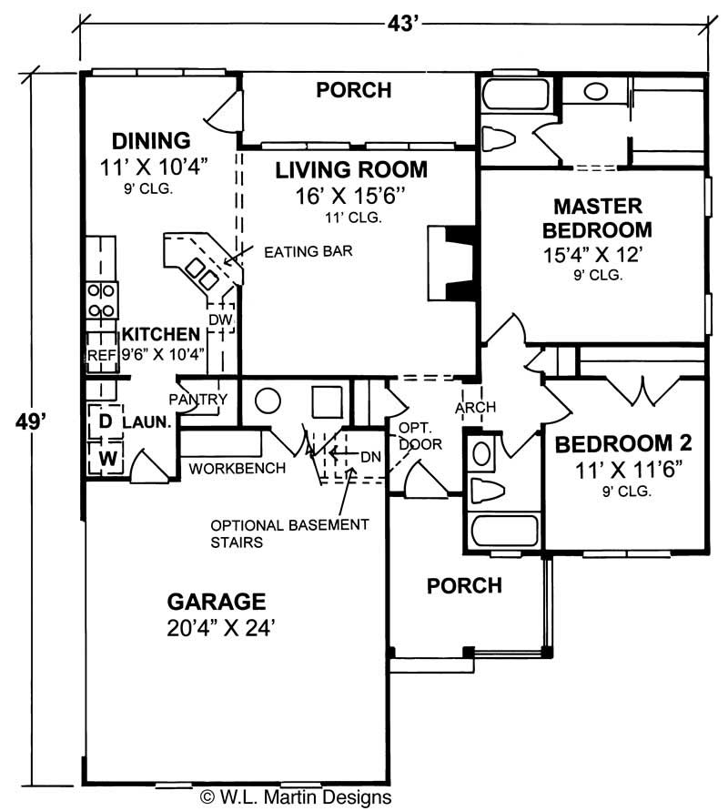 Floor Plan First Story of Small House Plans #178-1128