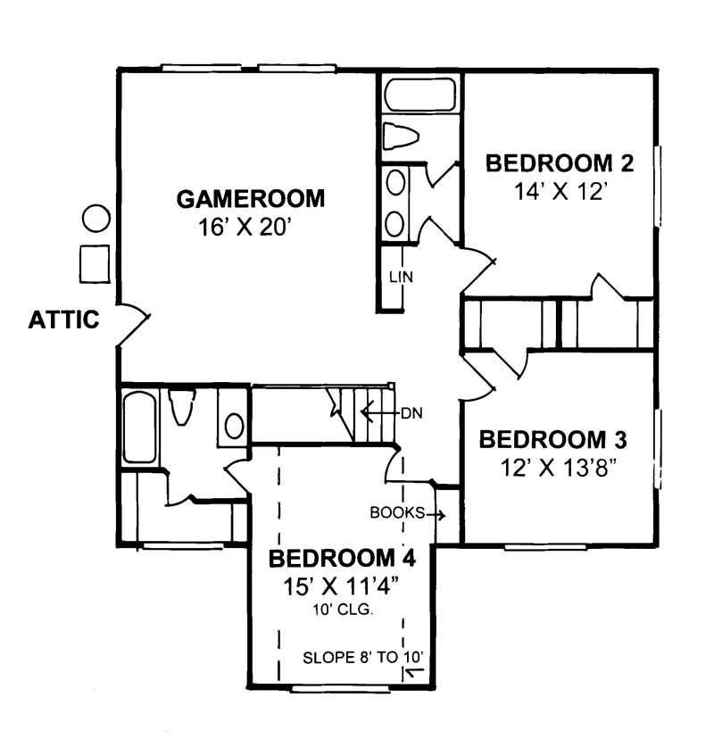 Floor Plan Second Story of Country Plan #178-1140