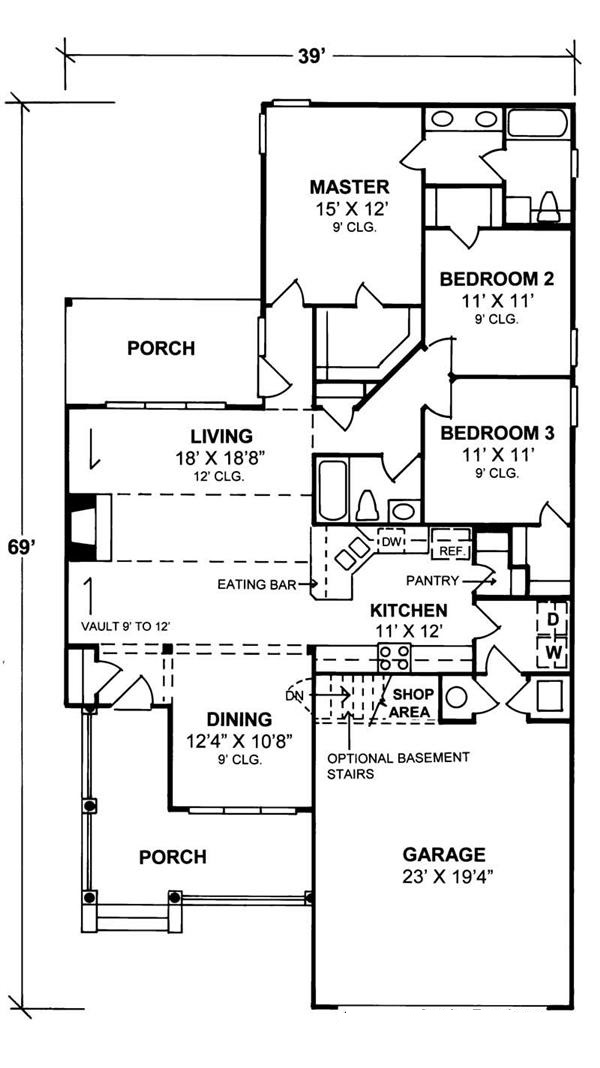 Floor Plan First Story of Bungalow Plan #178-1141