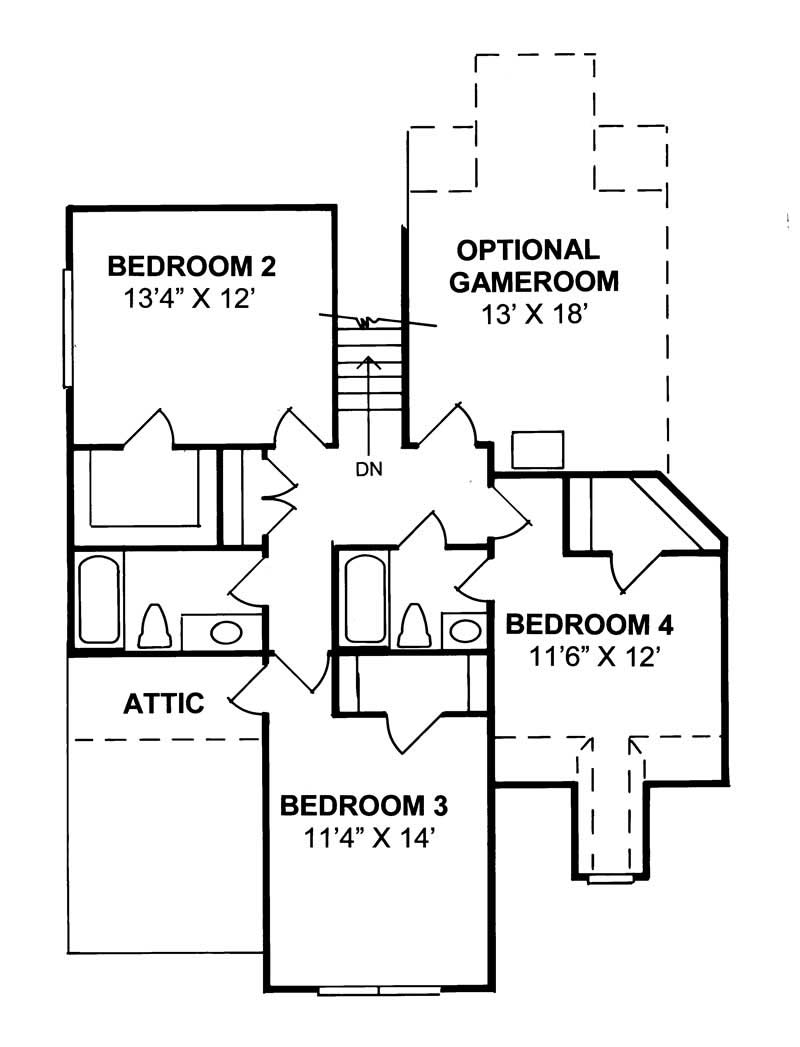 Floor Plan Second Story of Country Plan #178-1142